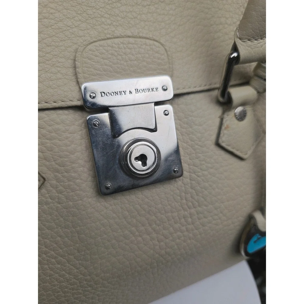 Dooney & Bourke Large Flap Satchel Cream Pebbled Leather Silver Lock Top Handle